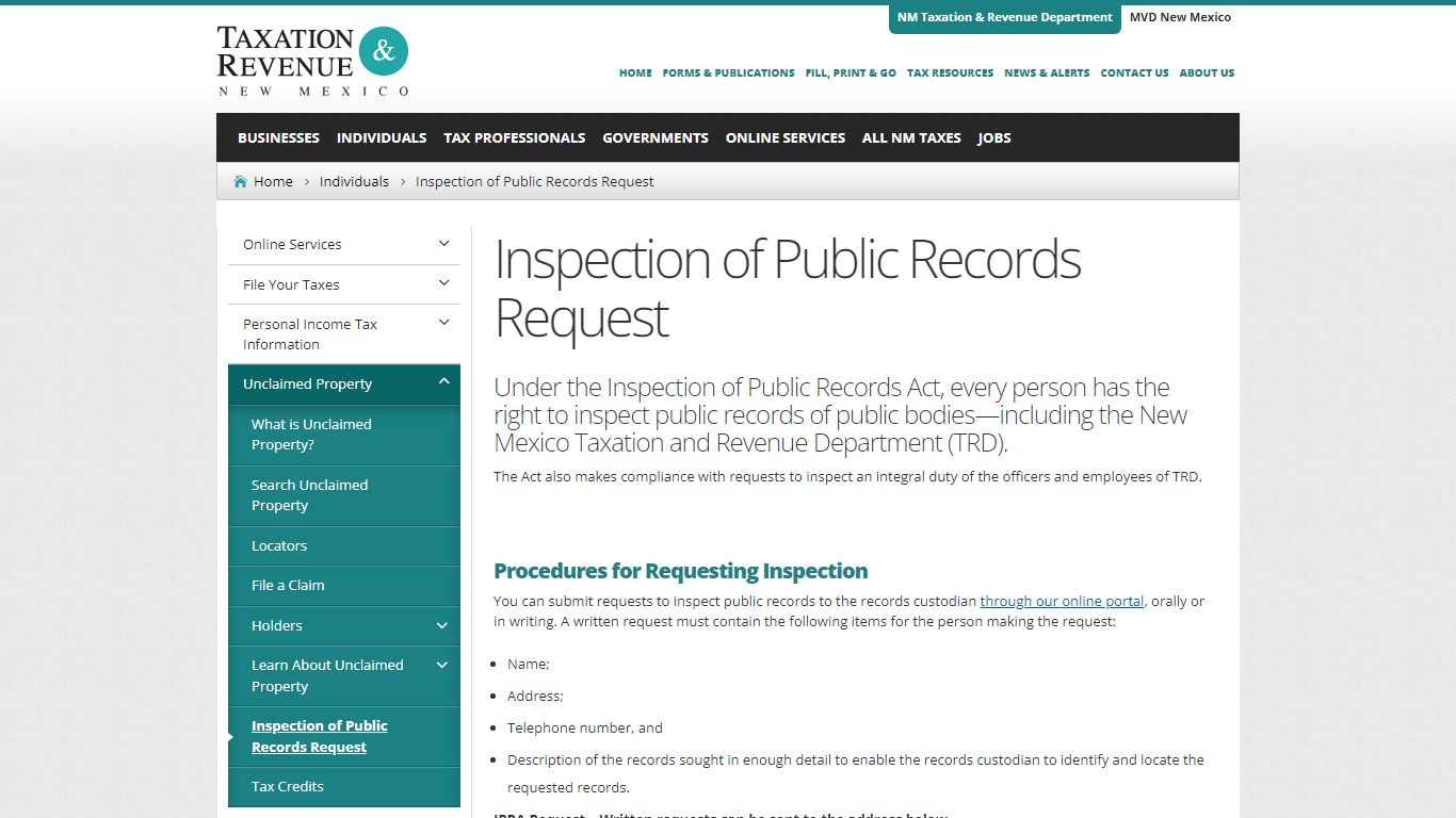 Inspection of Public Records Request : Individuals